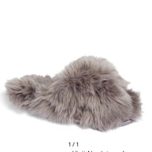 Rachel Parcell Faux Fur Slippers in Gray Charcoal